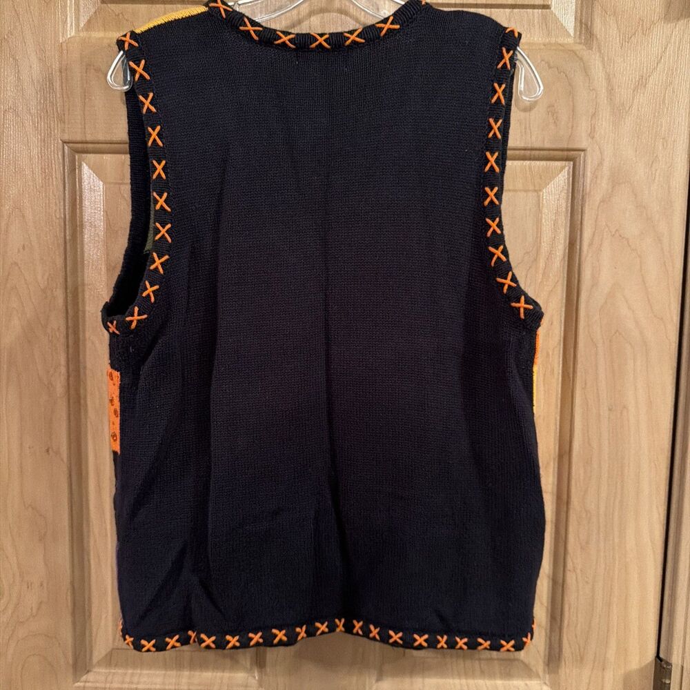 Vintage Halloween Patchwork Sweater Vest XL Black Cat Pumpkin Sequin Spooky.EUC! - Picture 7 of 16